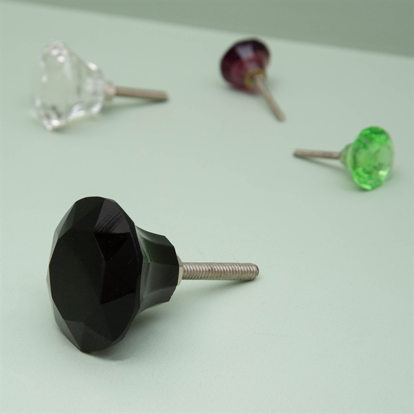 Black glass diamond knob Large